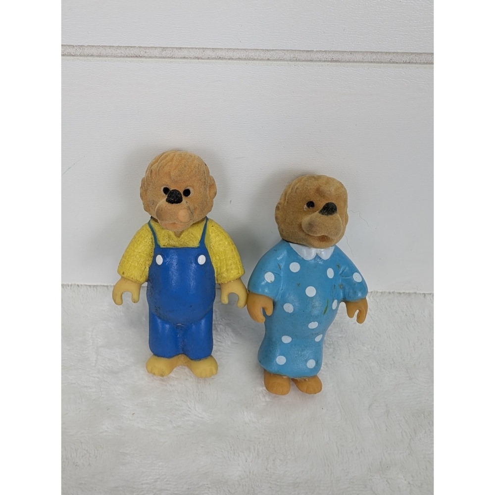 Vintage Berenstain Bears Plastic Figures Lot Mama Papa 1986 Plastic Fuzzy Head